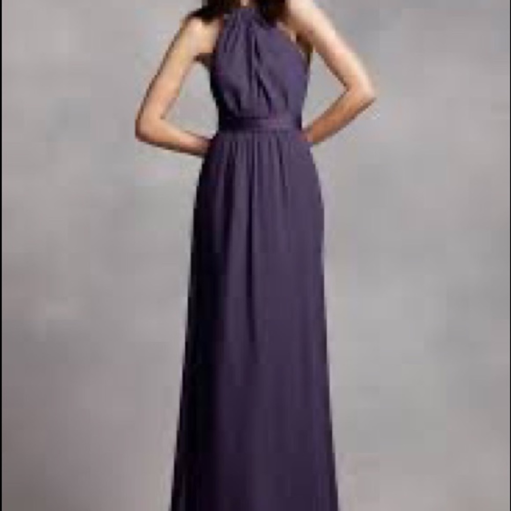 White by Vera Wang Long Crinkle Chiffon Halter Bridesmaid Dress